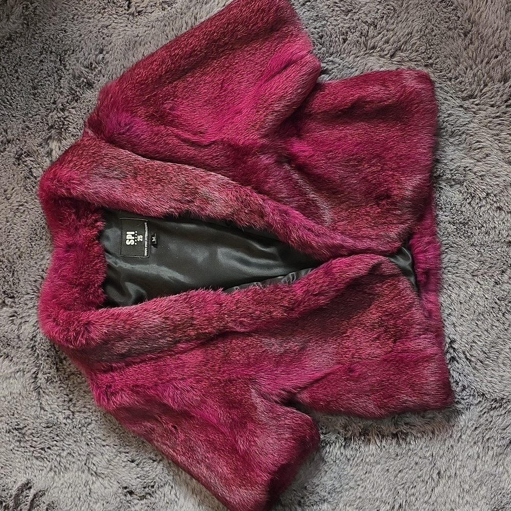 Spi 25 Pink Burgandy soft Rabbit lapin Fur Shrug fits x-small size m